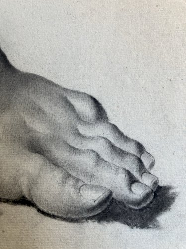 Grand Dessin antique Statue Sculpture 1850 Art Portrait Pied Crayon XIXe Ancien