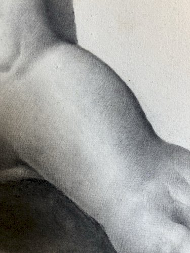 Grand Dessin antique Statue Sculpture 1850 Art Portrait Pied Crayon XIXe Ancien