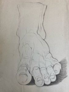 Grand Dessin antique Statue Sculpture 1850 Art Portrait Pied Crayon XIXe