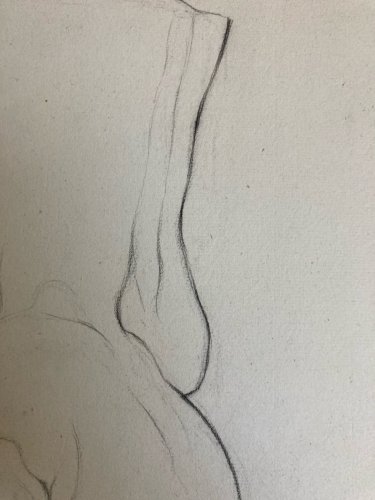 Grand Dessin antique Statue Sculpture 1850 Art Portrait Pied Crayon XIXe