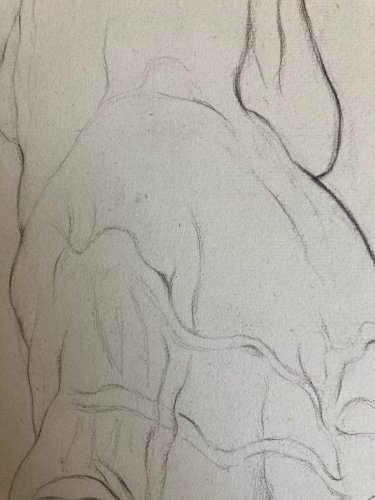 Grand Dessin antique Statue Sculpture 1850 Art Portrait Pied Crayon XIXe