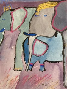 Grand Dessin Art Brut Cirque Éléphant 1980 Expressionniste Expressionnisme