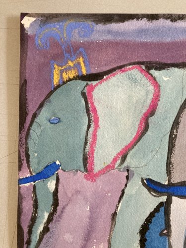 Grand Dessin Art Brut Cirque Éléphant 1980 Expressionniste Expressionnisme