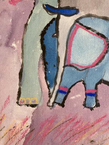 Grand Dessin Art Brut Cirque Éléphant 1980 Expressionniste Expressionnisme