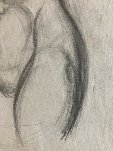Grand Dessin Art Fusain Sur Papier Femme Nue Erotique Nu 1970 A Identifier