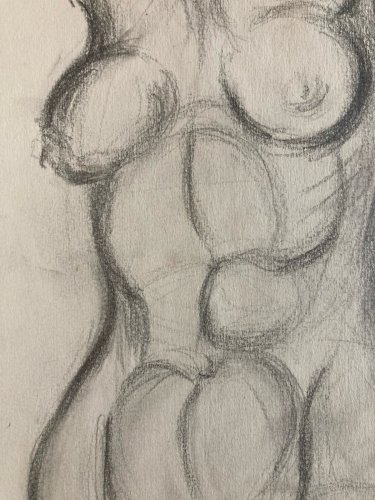 Grand Dessin Art Fusain Sur Papier Femme Nue Erotique Nu 1970 A Identifier