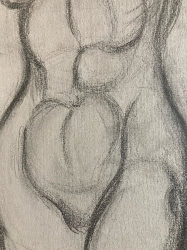 Grand Dessin Art Fusain Sur Papier Femme Nue Erotique Nu 1970 A Identifier