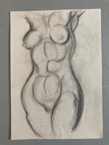 Grand Dessin Art Fusain Sur Papier Femme Nue Erotique Nu 1970 A Identifier