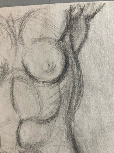 Grand Dessin Art Fusain Sur Papier Femme Nue Erotique Nu 1970 A Identifier