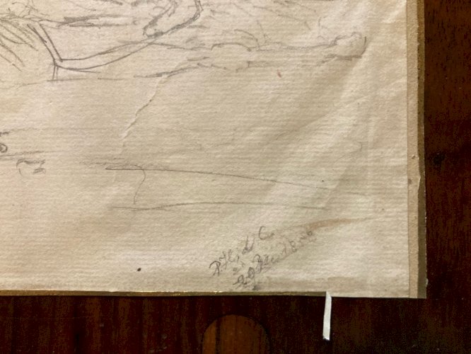 Grand Dessin D’Enfant 1854 Xixe  Art Brut Chevalier Cheval Chevaux Bataille