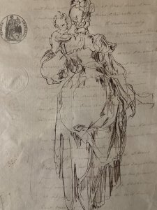 Grand Dessin encre femme italie XIXe portrait 1880 Copie Jacques Bellange