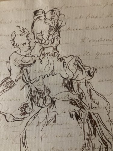 Grand Dessin encre femme italie XIXe portrait 1880 Copie Jacques Bellange