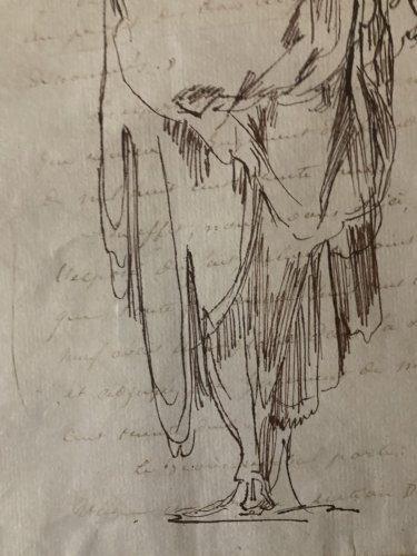 Grand Dessin encre femme italie XIXe portrait 1880 Copie Jacques Bellange