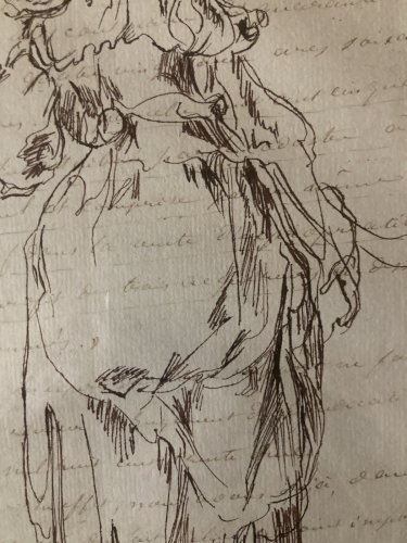 Grand Dessin encre femme italie XIXe portrait 1880 Copie Jacques Bellange