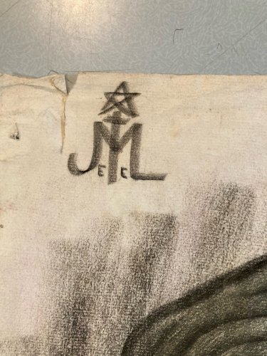 Grand Dessin Fusain Sur Papier Femme 1950 portrait Buste A Identifier Art Ancien