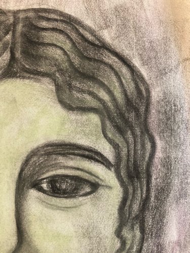 Grand Dessin Fusain Sur Papier Femme 1950 portrait Buste A Identifier Art Ancien