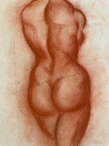 Grand Dessin Fusain Sur Papier Femme Nue Erotique Nu 1970 A Identifier Art