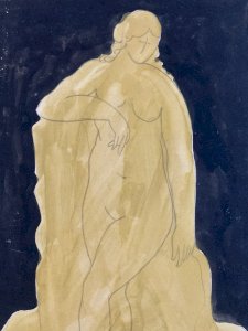 Large Gouache Drawing Paper Woman 1950 Portrait Painting to Identify Studio