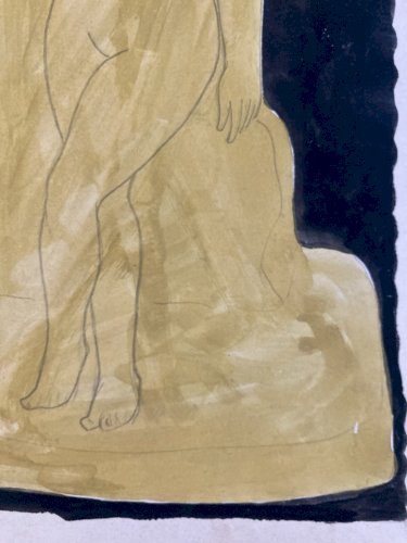 Grand Dessin Gouache Papier Femme 1950 portrait Peinture A Identifier Atelier