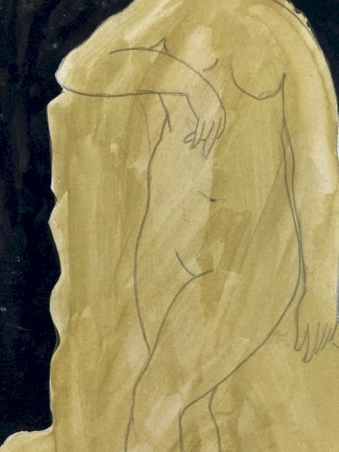 Grand Dessin Gouache Papier Femme 1950 portrait Peinture A Identifier Atelier