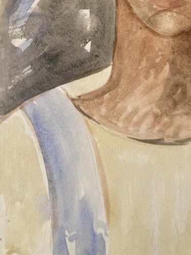 Grand Dessin Gouache Sur Papier Homme 1950 portrait Peinture A Identifier Ancien