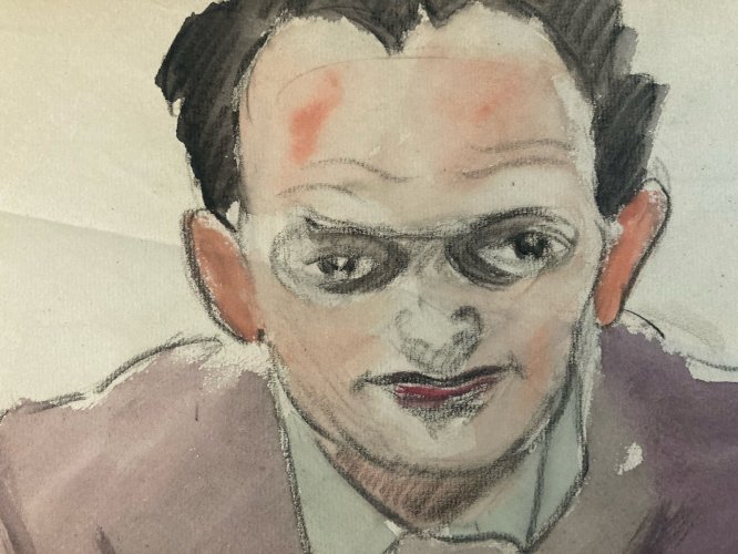 Grand Dessin Gouache Sur Papier Homme 1960 portrait Peinture A Identifier Ancien