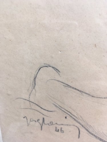 Grand Dessin Homme Nu 1946 Agenouillé Mine Plomb Fusain XXe A Identifier