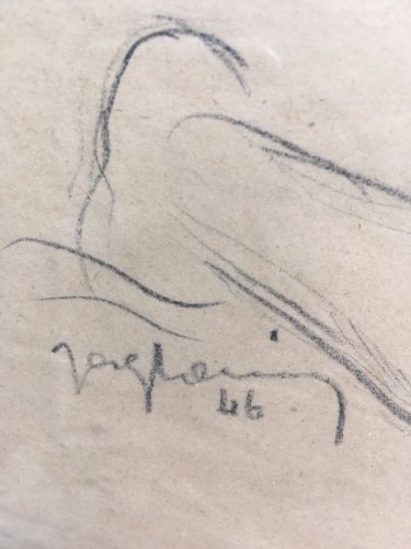 Grand Dessin Homme Nu 1946 Agenouillé Mine Plomb Fusain XXe A Identifier