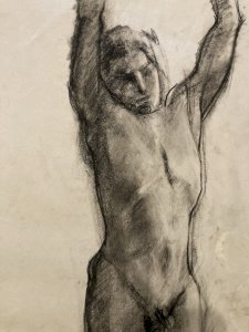 Grand Dessin Homme Nu Debout 1960 Mine Plomb Fusain À Identifier Art XXe