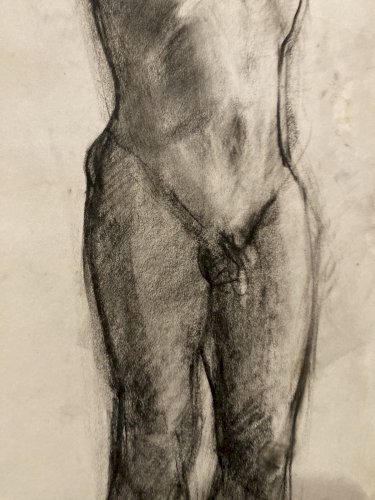 Grand Dessin Homme Nu Debout 1960 Mine Plomb Fusain À Identifier Art XXe