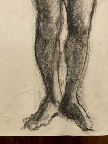 Grand Dessin Homme Nu Debout 1960 Mine Plomb Fusain À Identifier Art XXe