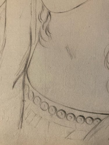 Grand Dessin  Mine De Plomb Crayon femme XIXe portrait 1850 Cheveux