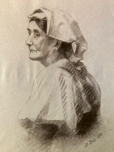 Grand Dessin Mine De Plomb xixe Crayon portrait femme art buste 1888 Drawing Old