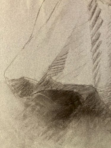 Grand Dessin Mine De Plomb xixe Crayon portrait femme art buste 1888 Drawing Old