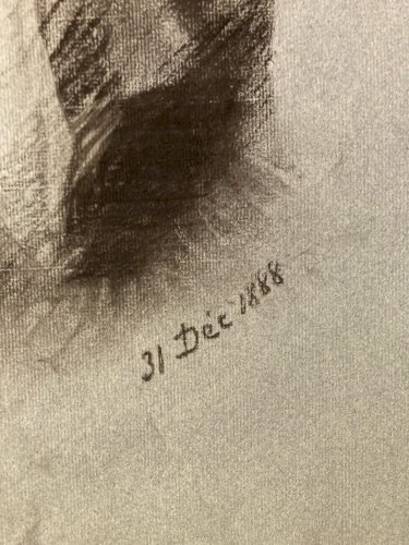 Grand Dessin Mine De Plomb xixe Crayon portrait femme art buste 1888 Drawing Old