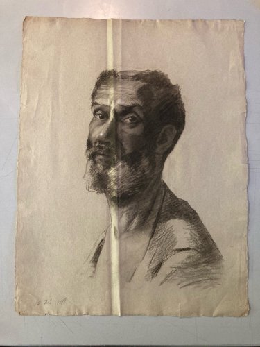 Grand Dessin Mine De Plomb xixe Crayon portrait Homme art buste 1888 Drawing Old