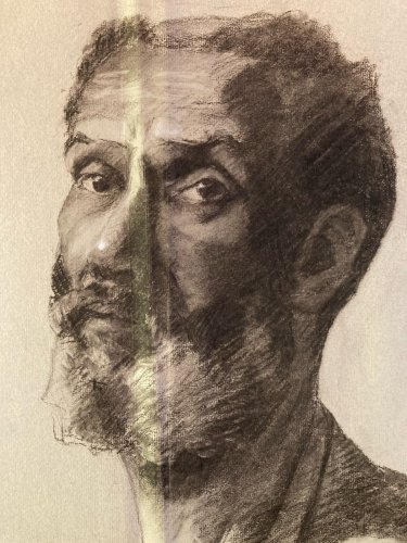 Grand Dessin Mine De Plomb xixe Crayon portrait Homme art buste 1888 Drawing Old