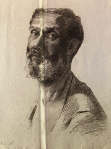 Grand Dessin Mine De Plomb xixe Crayon portrait Homme art buste 1888 Drawing Old