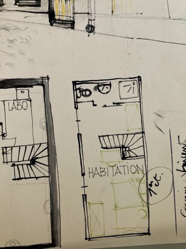 Grand Dessin Original Peinture Architecture Gouache Papier Art 1980