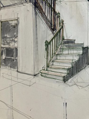 Grand Dessin Original Peinture Architecture Gouache Papier Art 1980