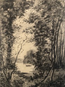 Grand Drawing XIX 1850 pencil Boat Bark Romanticism Tree Ancient To Identify