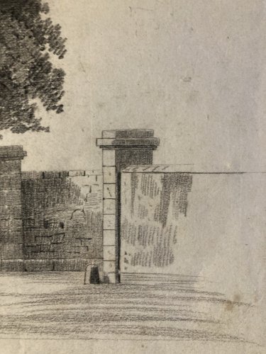 Grand Dessin XIXe 1850 crayon Paysage Etude Arbre Ancien A Identifier Feuille