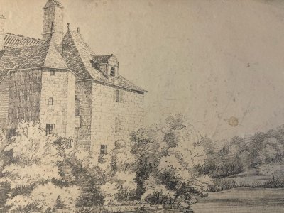 Great Drawing 19th Century 1850 pencil Landscape House Tree Forest Ancient To Identify Art