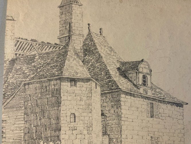 Grand Dessin XIXe 1850 crayon Paysage Maison Arbre Forêt Ancien A Identifier Art