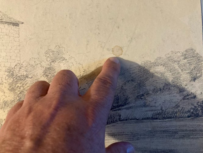 Grand Dessin XIXe 1850 crayon Paysage Maison Arbre Forêt Ancien A Identifier Art