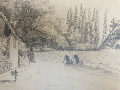 Grand Dessin XIXe 1850 crayon Pêche Pêcheur Peche Poisson Ancien A Identifier