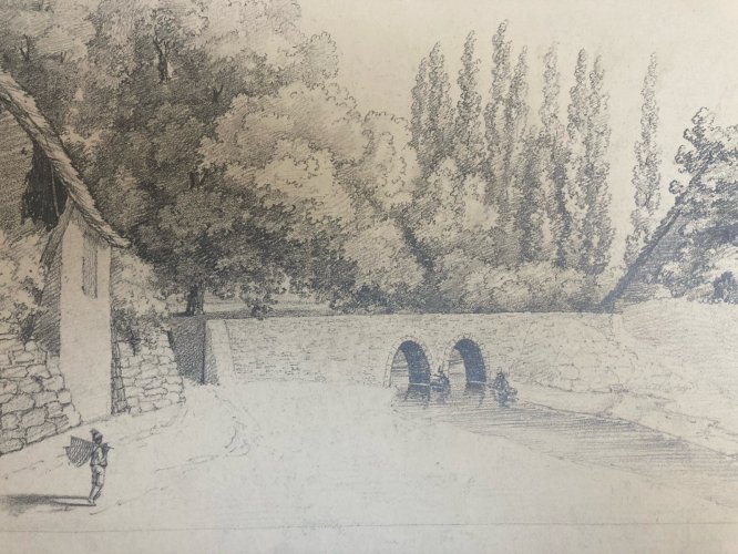 Grand Dessin XIXe 1850 crayon Pêche Pêcheur Peche Poisson Ancien A Identifier