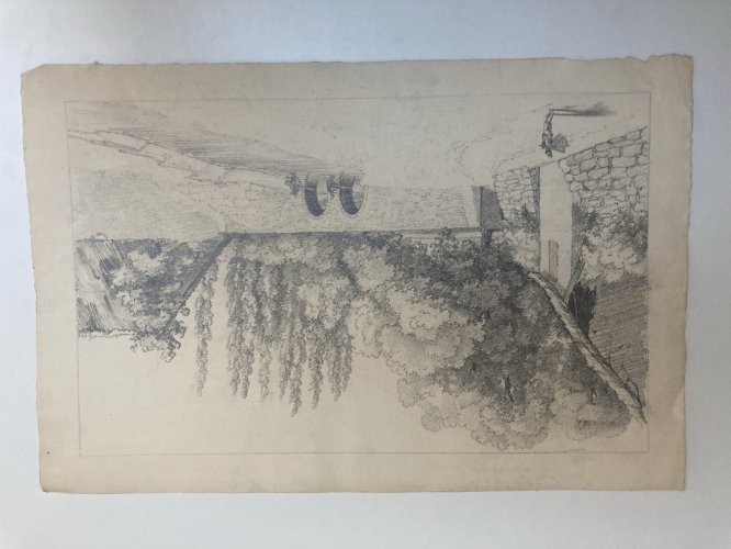 Grand Dessin XIXe 1850 crayon Pêche Pêcheur Peche Poisson Ancien A Identifier