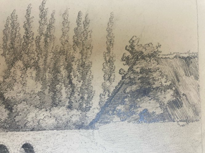 Grand Dessin XIXe 1850 crayon Pêche Pêcheur Peche Poisson Ancien A Identifier