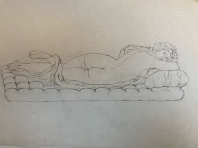 Grand Dessin XIXe antique Femme Nue Nu crayon Art Ancien 1850 Couché Grec 1850
